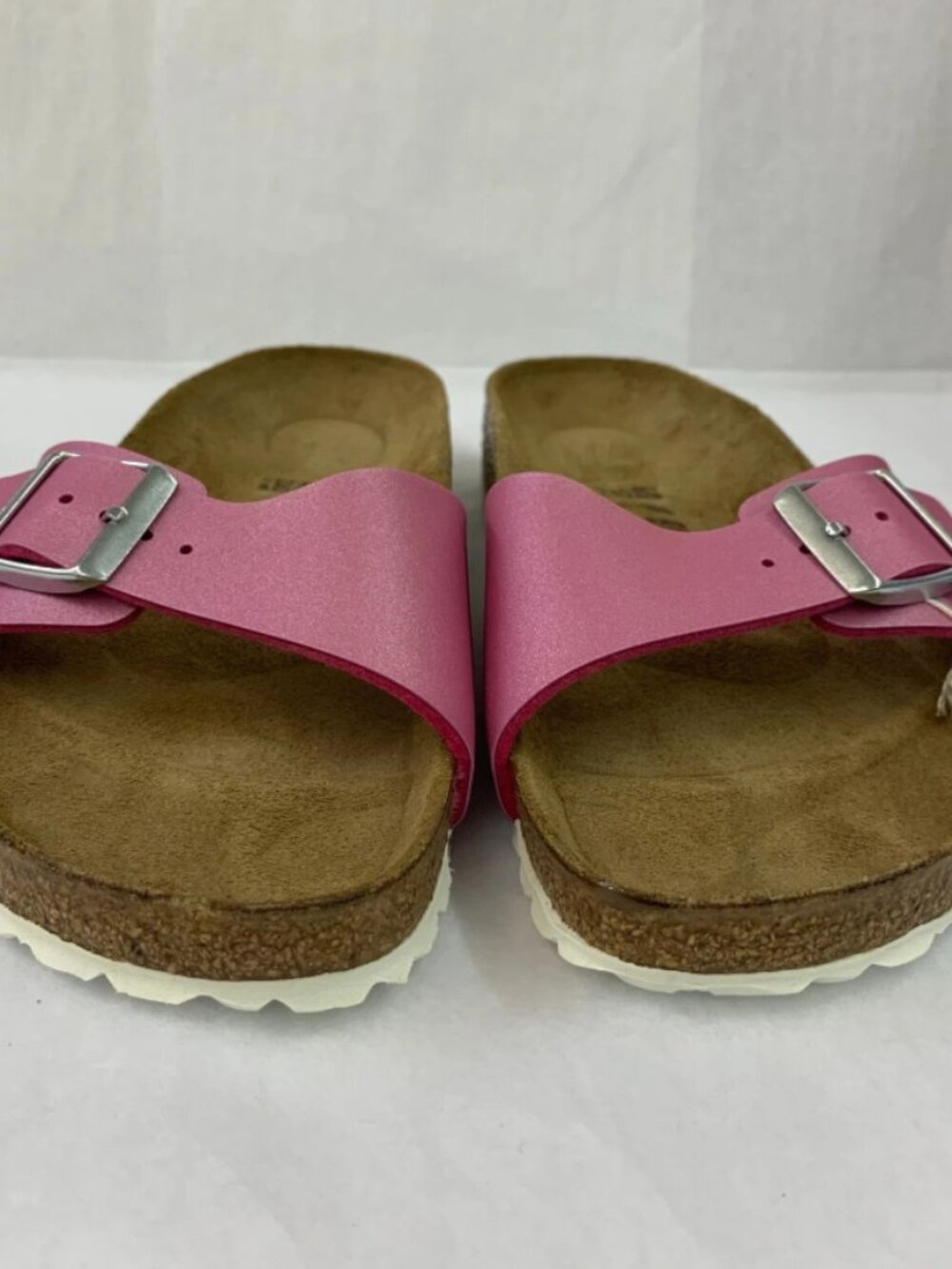 Birkenstock Madrid Icy Metallic Fuchsia Tulip Birko-Flor Narrow Width Sandals